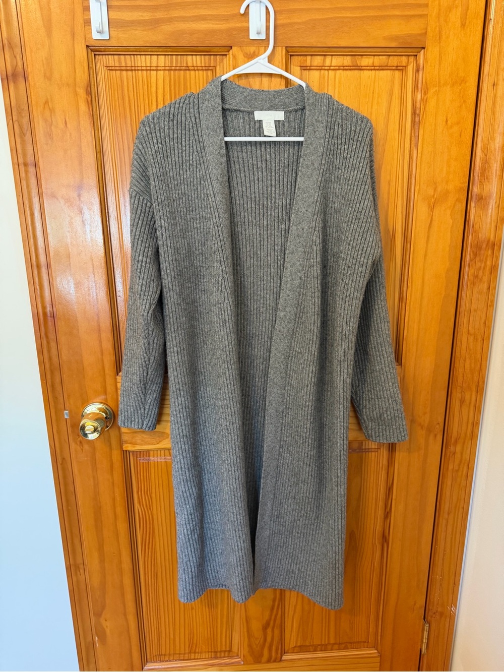 Long Ribbed Open Front Sweater Cardigan - Gray